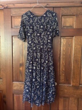 Baltic Born Navy Midi Dress with Gold Floral Lace